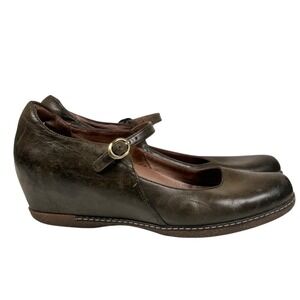Dansko Loralie‎ Green Leather Wedge Heel Mary Jane Shoes EU 38 / US 7.5-8